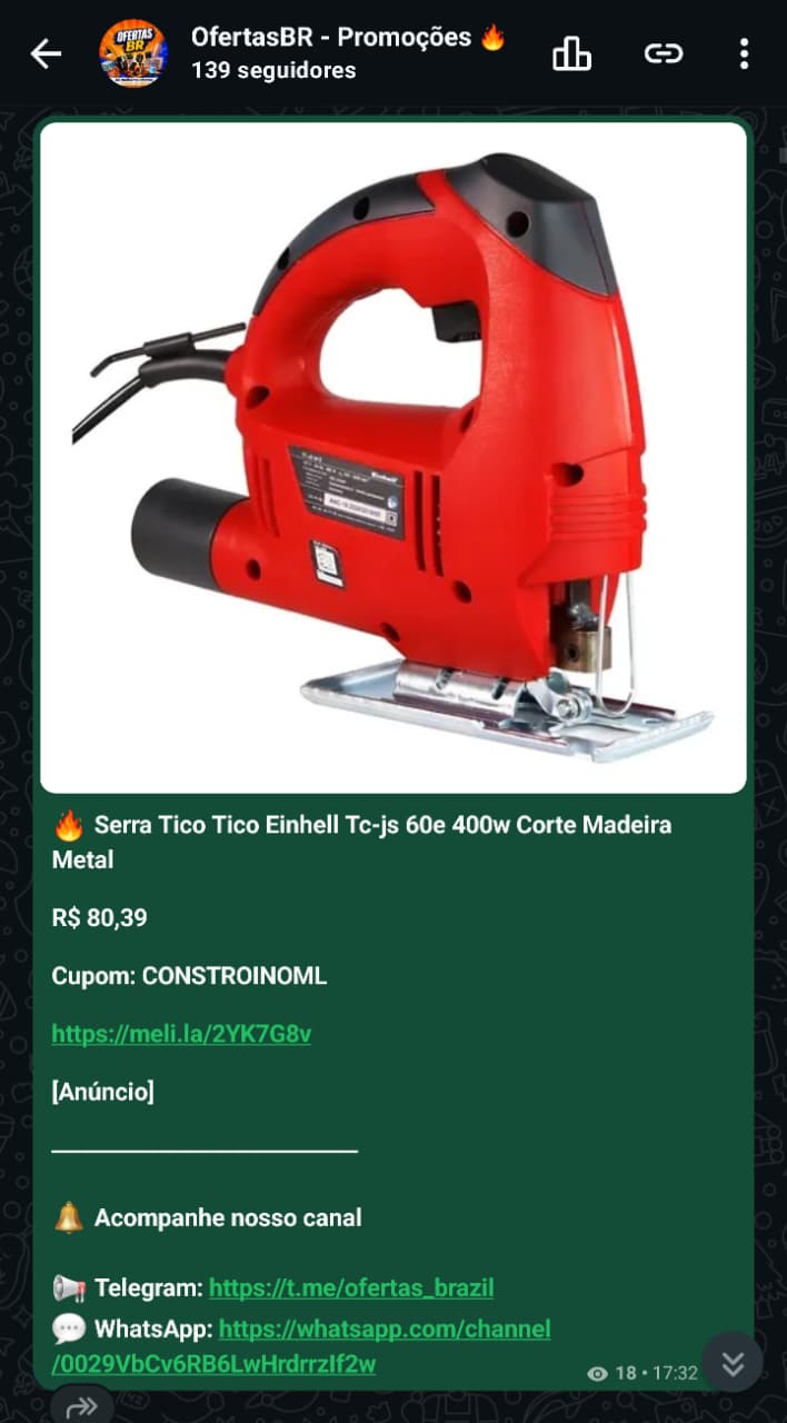 Captura da publicação de Serra tico-tico Einhell TC-JS 60 E